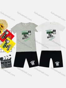 Wholesale Boy's Casual Letter Print Round Neck Short Sleeve Tee & Shorts 2 Piece Set, LIUHUA CLOTHING WHOLESALE