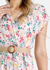 Wholesale Women's High Waist Allover Floral Print Wrap Cap Sleeve Midi Dress With Belted - Liuhuamall