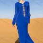 Wholesale Women's Muslim Islamic Plain Split Hem Hooded Button Hollow Out Rhinestone Robe Dress BA7024# preview