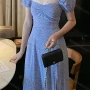Wholesale Women's Casual Sweetheart Neck Short Sleeve Allover Print Split Hem Midi Dress AY040# preview