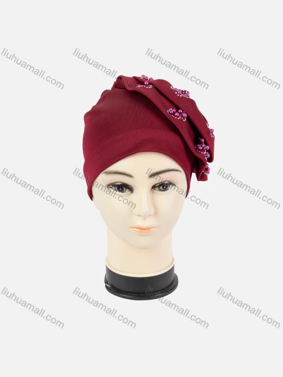 Wholesale Women's Plain Rhinestone Pearl Decro Arabic Muslim Hijab Turban Cap