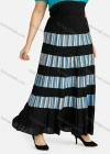 Wholesale Women's Casual Striped Patchwork Elastic Waist Ruffled Hem Pleated Maxi Skirt - Liuhuamall