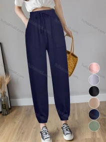 Wholesale Women's Casual Plain Drawstring High Waist Wide Leg Ankle Length Joggers, LIUHUA CLOTHING WHOLESALE