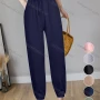 Wholesale Women's Casual Plain Drawstring High Waist Wide Leg Ankle Length Joggers preview