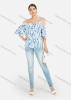 Wholesale Women's Leaf Prints Cold Shoulder Lace Trim Casual Blosue - Liuhuamall