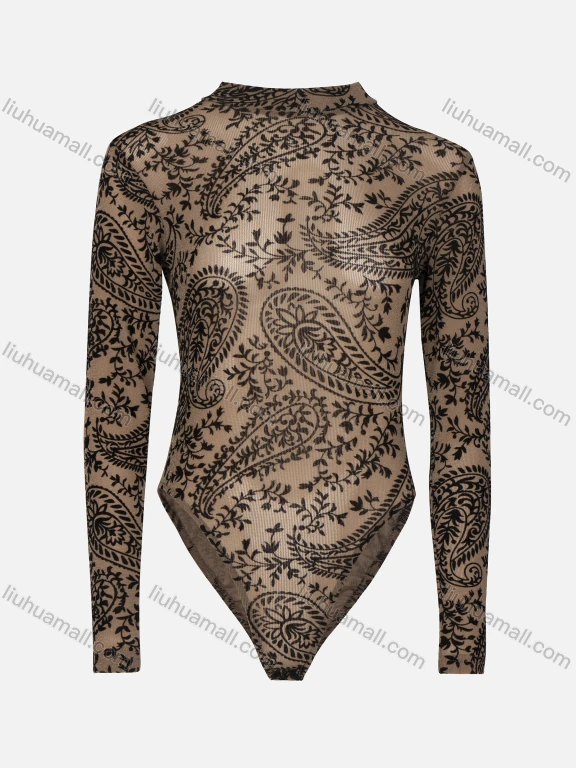 Wholesale Women's Trendy Paisley Print Long Sleeve Mock Neck Long Sleeve Bodysuit