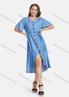 Wholesale Women's Casual V Neck High Low Hem Plain Button Down Midi Dress With Belt - Liuhuamall