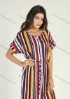 Wholesale Women's Crew Neck Short Sleeve Striped Curve Hem Midi Dress With Belt - Liuhuamall