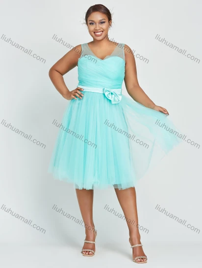 Wholesale Women's Elegant Sleeveless V Neck Mesh Bowknot Dress