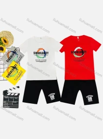 Wholesale Boy's Casual Pattern & Letter Print Round Neck Short Sleeve Tee & Shorts 2 Piece Set, LIUHUA CLOTHING WHOLESALE