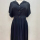 Women's Lapel Buttons Ruffle Hem Plain A Line Short Dress Black Clothing Wholesale Market -LIUHUA