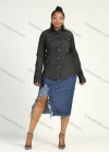 Wholesale Women's Plus Size Long Sleeve Button Down Flap Pockets Denim Casual Shirt - Liuhuamall