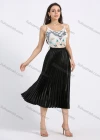 Wholesale Women's Casual Satin A Line Pleated Plain Midi Skirt - Liuhuamall