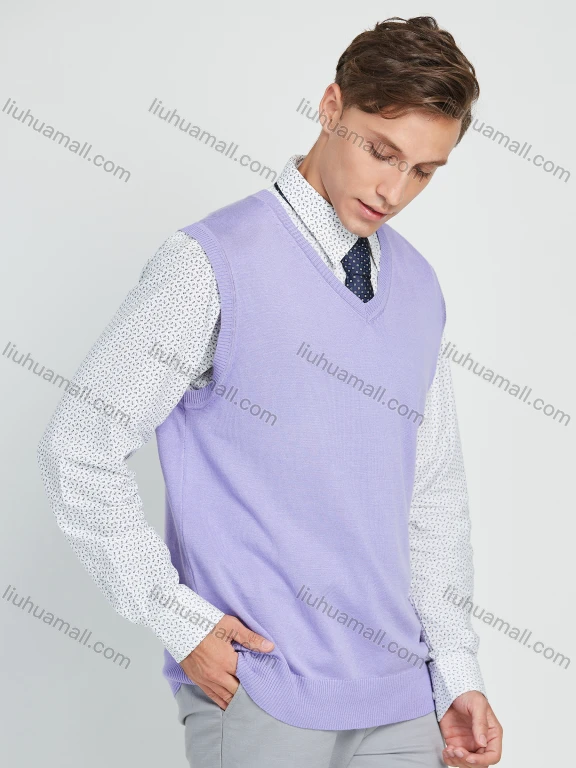 Wholesale Men's Classic Plain V Neck Sleeveless Jumpers Knit Sweater Vest