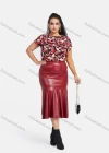 Wholesale Women's Plus Size Short Sleeve Floral Print Top With Leather Mermaid Skirts 2 Piece Sets - Liuhuamall
