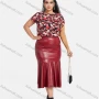 Wholesale Women's Plus Size Short Sleeve Floral Print Top With Leather Mermaid Skirts 2 Piece Sets preview