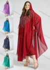 Wholesale Women's Vintage Islamic Muslim V-Neck Arabic Dubai Maxi Asymmetrical Hem Glitter Cover Up Kaftan With Scarf - Liuhuamall