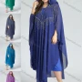Wholesale Women's Islamic Muslim V-Neck Long Sleeve Arabic Dubai Rhinestone Cover Up Modest Pearl Decor Cloak With Scarf preview