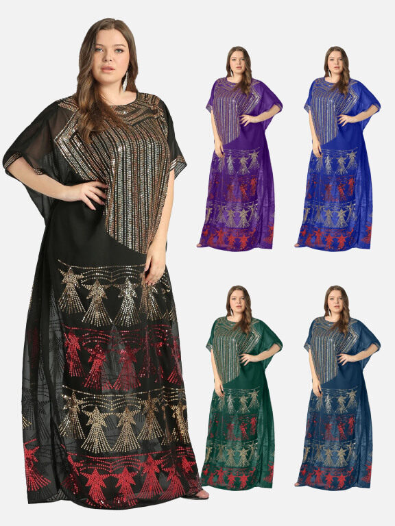 Women's Glamorous Arabic Dubai Sequin Glitter Translucent Muslim Islamic Cover Up Maxi Dress, Clothing Wholesale Market -LIUHUA, 