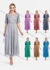 Wholesale Women's Elegant Half Sleeve Lace Mesh Embroidered Maxi Dress - Liuhuamall