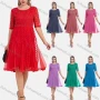 Wholesale Women's Elegant Sheer Lace Sleeve Embroidery Mesh Hem Short Dress preview