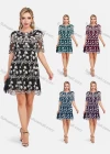Wholesale Women's Elegant Scallop Edge Floral Embroidered Layered A-Line Mesh Sleeve Mini Dress - Liuhuamall