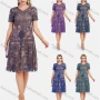 Wholesale Women's Elegant V Neck Short Sleeve A-Line Floral Embroidery Lace Hem Knee Length Dress preview