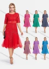Wholesale Women's Elegant High Waist Embroidery Lace Hem Pleated Knee Length Dress - Liuhuamall