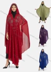 Wholesale Women's Modest Muslim Islamic Beaded Rhinestone Arabic Dubai Hooded Sheer Mesh Cover Up Kaftan Cloak - Liuhuamall