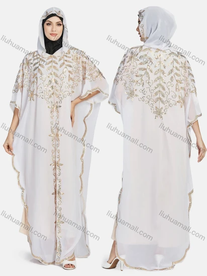 Wholesale Women's Muslim Islamic Khimar Jellabiya Arabic Dubai Rhinestone Hooded Kaftan Cloak
