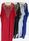 Wholesale Women's Muslim Islamic Sequin Batwing Sleeve Arabic Dubai Pullover Sheer Mesh Kaftan Dress - Liuhuamall