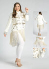 Wholesale Women's Plus Size Stand Collar Zip Sequin Glitter Tassel Hem Jacket - Liuhuamall