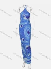 Wholesale Women's Sexy Dyeing Halter Split Side Maxi Dress, LIUHUA CLOTHING WHOLESALE