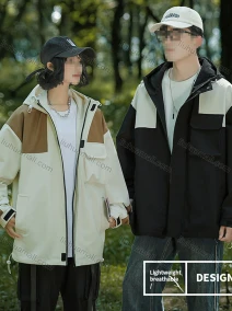 Wholesale Unisex Outdoor Colorblock Contrast Windproof Long Sleeve Flap Pockets Hooded Windbreaker Jacket B1978#, LIUHUA CLOTHING WHOLESALE