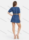 Wholesale Women's Casual High Waist Round Neck Puff Sleeve Demin Mini Dress With Belt - Liuhuamall
