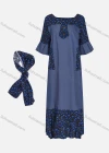 Wholesale Women's Casual Square Neck Pin Dot Patchwork Bell Sleeve Button Decor Denim Dress With Scarf - Liuhuamall