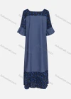 Wholesale Women's Casual Square Neck Pin Dot Patchwork Bell Sleeve Button Decor Denim Dress With Scarf - Liuhuamall