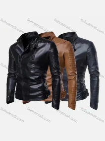 Wholesale Men's Fashion Moto Lapel Long Sleeve Zipper Leather Biker Jacket, LIUHUA CLOTHING WHOLESALE