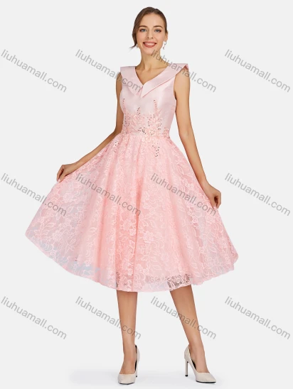 Wholesale Women's Elegant Embroidered Pearl Decor Rhinestone Evening Dress 8492#