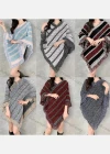 Wholesale Women's Casual Scarf Hem Striped Knit Pullover Cape - Liuhuamall