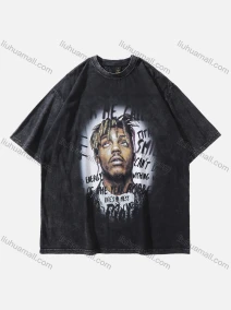 Wholesale Men's Fashion Hip Hop Oversized Crew Neck Short Sleeve Wash Distressed Graphic T-shirt 779#, LIUHUA CLOTHING WHOLESALE