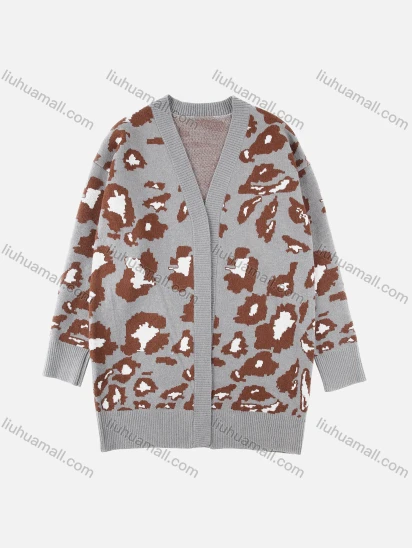 Wholesale Women's Open Front Long Sleeve Graphic Pattern Rib-Knit Cardigan