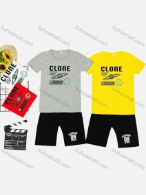 Wholesale Boy's Casual Pattern & Letter Print Round Neck Short Sleeve Tee & Shorts 2 Piece Set, LIUHUA CLOTHING WHOLESALE