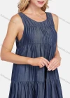 Wholesale Women's Casual Sleeveless Round Neck Ruffle Maxi Denim Dress - Liuhuamall