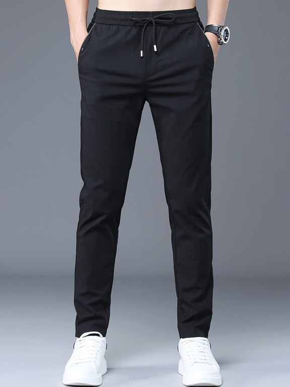 Men's Casual Drawstring Plain Straight Leg Pants, Clothing Wholesale Market -LIUHUA, Pants