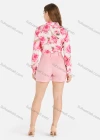 Wholesale Women's Fall Peony Print Button Front Knot Hem Crop Shirt - Liuhuamall