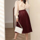 Women's Elegant Elastic Waist Plain Satin A-Line Pleated Knee Length Skirt SDY01# Maroon Clothing Wholesale Market -LIUHUA