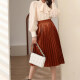 Women's Elegant Elastic Waist Plain Satin A-Line Pleated Knee Length Skirt SDY01# Sienna Clothing Wholesale Market -LIUHUA