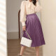 Women's Elegant Elastic Waist Plain Satin A-Line Pleated Knee Length Skirt SDY01# Bright lavender Clothing Wholesale Market -LIUHUA
