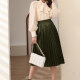 Women's Elegant Elastic Waist Plain Satin A-Line Pleated Knee Length Skirt SDY01# Army Green Clothing Wholesale Market -LIUHUA